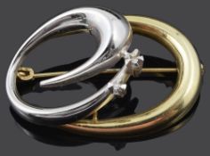 A Continental contemporary 14ct gold and diamond set brooch