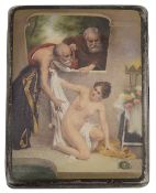 An early 20th century continental silver and enamel erotic cigarette case