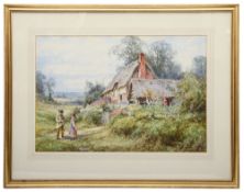 Manner of Myles Birket Foster 'Children playing by thatched cottage'