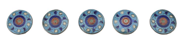 Five cloisonnŽ enamel and white metal buttons