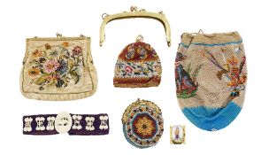 Three Victorian ladies beaded purses and related ladies items