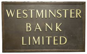 A large Westminster Bank Limited bronze sign