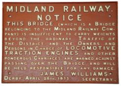 A Midland Railway cast iron bridge notice