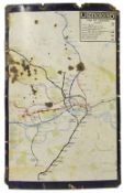 An early 20th century enamel map of the London Underground network,showing only the central London