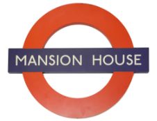 A modern London Underground roundel sign for Mansion House