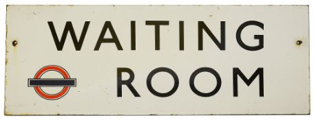 A London Transport double sided enamel sign displaying 'WAITING ROOM',c. 1940s, black lettering on