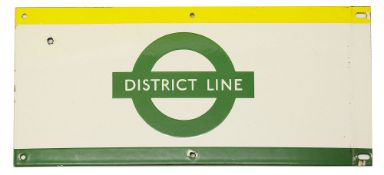 A London Underground enamel station frieze sign for 'DISTRICT LINE',yellow and green edging and