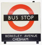 A London Transport enamel Bus stop sign 'BERKELEY AVENUE'