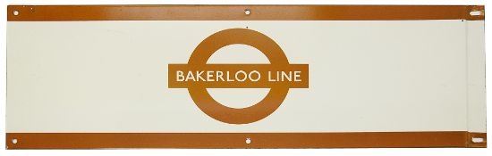 A London Underground enamel station frieze sign for 'BAKERLOO LINE',brown edging and roundel on