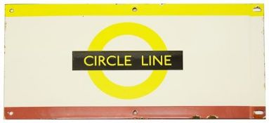 A London Underground enamel station frieze sign for 'CIRCLE LINE',yellow and maroon edging for the