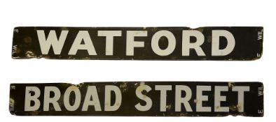 An LMS/LNWR enamel destination plate for WATFORD / BROAD STREET