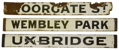 Three Metropolitan Railway enamel destination plates,early 20th century, double-sided reading