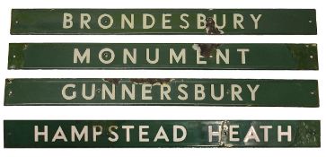 Four London Underground enamel destination plates for the District line,