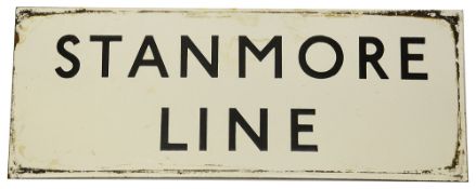 A London Underground enamel sign displaying 'STANMORE LINE'