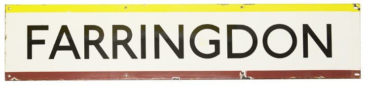 A London Underground enamel station frieze sign for Farringdon