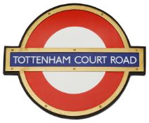 A London Underground Tottenham Court Road enamel 'bullseye' roundel sign,in bronze frame and mounted