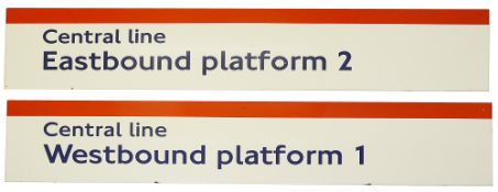 Two London Underground enamel station frieze signs