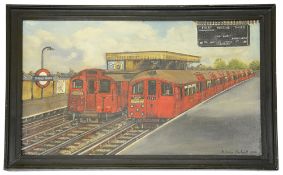 Malcolm Drabwell (British, 20th century),'Stroud Green Underground Station', oil on board, signed