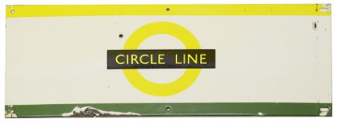 A London Underground enamel station frieze signs for 'CIRCLE LINE',yellow/black roundel on white