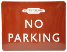 A BR(M) enamel sign displaying 'NO PARKING'