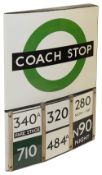 A London Transport enamel Coach stop flag with six e-plates,compulsory version,a double sided 'boat'
