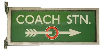 A c.1930s London Transport enamel direction sign displaying 'COACH STN.',a double sided signed