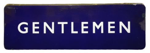 A BR(E) enamel sign displaying 'GENTLEMEN',with white lettering on a blue groundheight 30.5cm, width