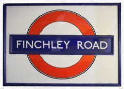 A large timber framed London Underground enamel sign for Finchley Road,mid-20th century, with