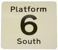 A railway station enamel sign displaying 'PLATFORM / 6 / SOUTH'