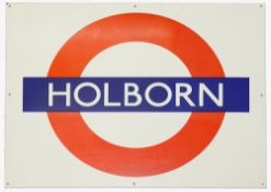 A London Underground enamel station roundel for Holborn