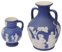 A late 19th century Wedgwood dark blue dip Jasperware Portland vase