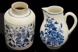 A First Period Worcester blue and white Fence pattern sparrow beak milk Jug c.1770