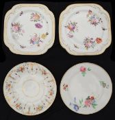 Two early 19th c. Swansea porcelain plates and a pair of square dessert plates