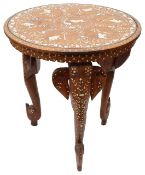 An early 20th c. Indian hardwood bone inlaid circular occasional table