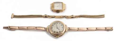 An 18ct gold cased ladies watch movement, 9ct bracelet watch and strap