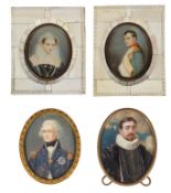 Four early 20th c. continental portrait miniatures of historical figures