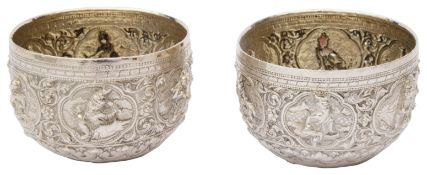 A pair of late 19th century Burmese silver rice bowls