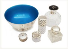 A collection silver to include a George V silver and tortoiseshell topped scent bottle