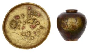 A Japanese Meiji Period gold splash decorated bronze vase and a small dish
