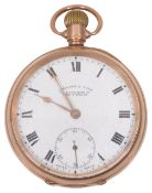 A 9ct gold open faced pocket watch by J. Hilser & Sons