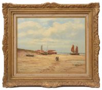 Helmut Reuter (German, 1913-1985) 'Low tide on a beach', oil on canvas