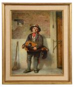 Italian School (late 19th c.), 'Hurdy-gurdy player', oil on canvas, in modern gilt frame,
