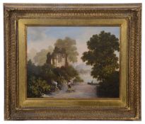 Attrib. to Robert Woodley Brown (fl. 1840-1860) 'Woodland landscape with a ruin' oil on canvas