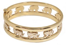 A contemporary Continental hinged gold elephant bangle