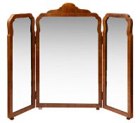 Two early 20th c. Queen Anne style walnut triptych dressing table mirrors, (2)