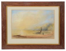 Attrib. to John le Capelain, (Jersey 1812-1848), 'Beach with sailing vessel', watercolour