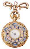 A Continental ladies gold and enamel half hunter fob watch