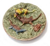 A late 19th c. Portuguese Manuel Mafra Caldas pottery majolica 'Palissy' style wall plate