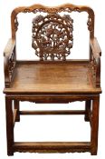 A 19th century Chinese carved hardwood open armchair
