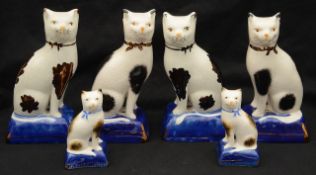 Three pairs of 20th century Staffordshire pottery cats,